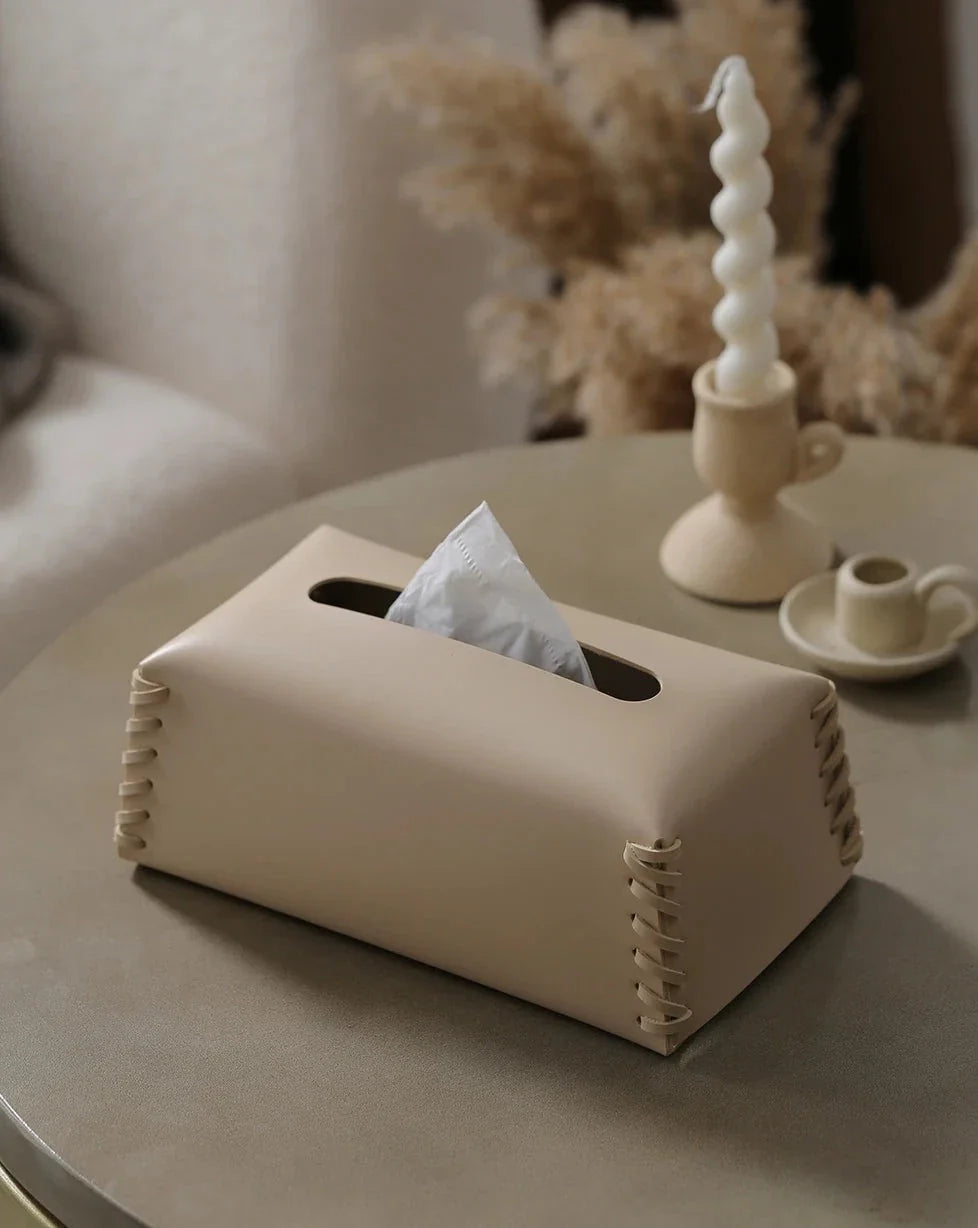 WoveLux | Luxe geweven lederen tissuehouder voor stijlvolle thuis- en kantoorinrichting