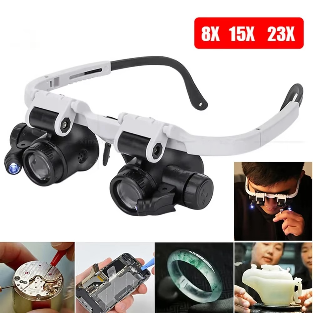 OptiBeam | LED-vergrootglas – Handsfree vergrootglas met verstelbare lens en LED-lampje voor knutselen en elektronica