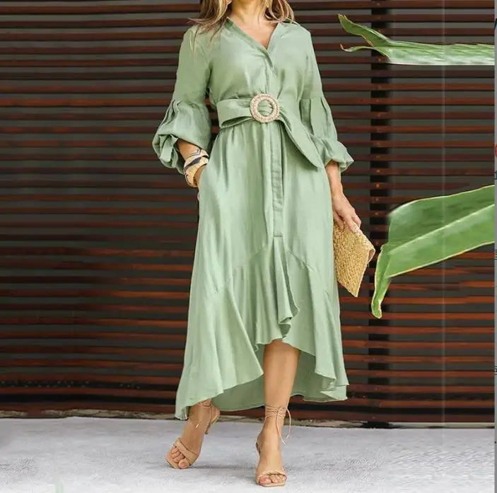 Jiselle | Elegante asymmetrische damesjurk – Casual midi-jurk voor lente en zomer