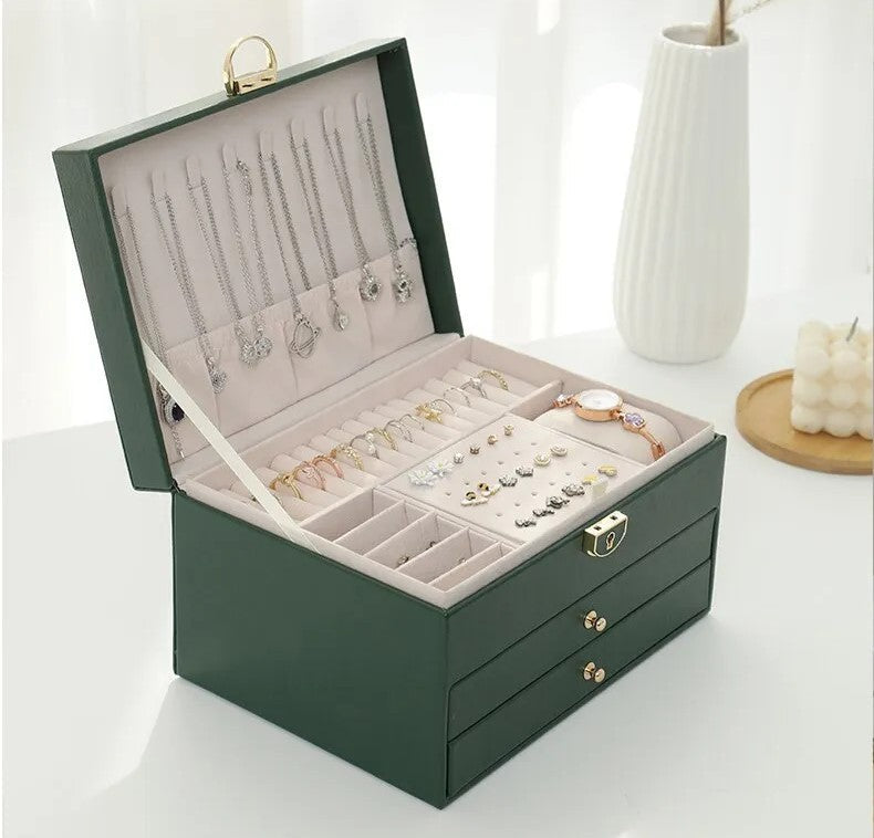 EleganceBox | Sieradendoos van leer met meerdere lagen - Elegante opslag & organisator voor ringen, kettingen, oorbellen