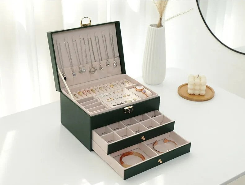 EleganceBox | Sieradendoos van leer met meerdere lagen - Elegante opslag & organisator voor ringen, kettingen, oorbellen