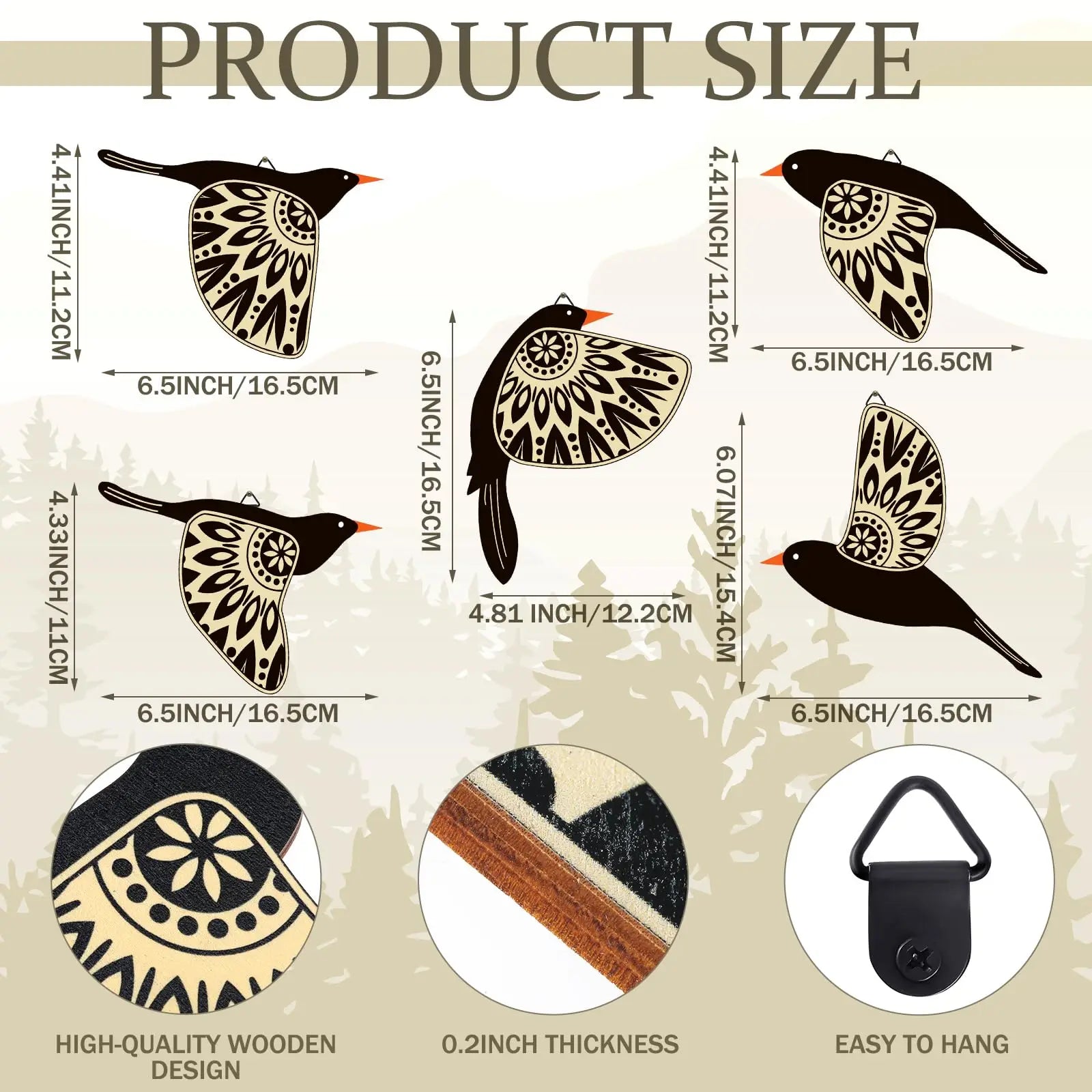 SkyVibe | Geestvogels van harmonie Wanddecoratie – Set van 5 stuks, 3D metalen woondecoratie, handgemaakt, accent voor woonkamer en slaapkamer