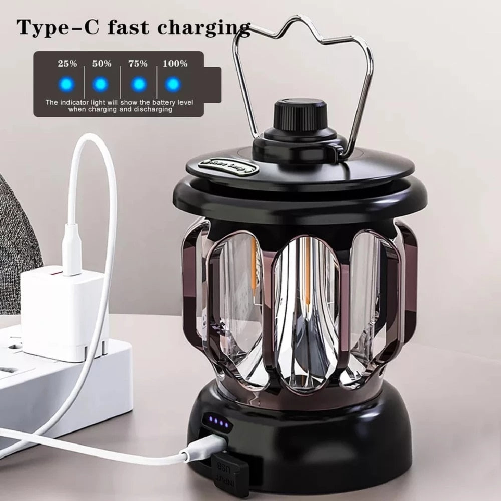 GlowBank | Retro LED Campinglamp Powerbank – Oplaadbare Draagbare Lantaarn