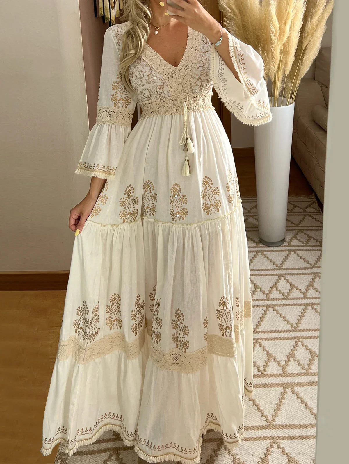 Novia | Katoenen en linnen jurk voor dames – Elegante, casual zomerse midi-jurk