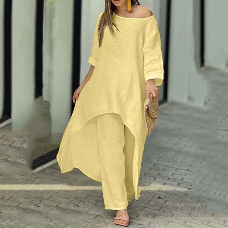 Drina | Tweedelige katoen-linnen set voor dames – Casual zomerse outfit