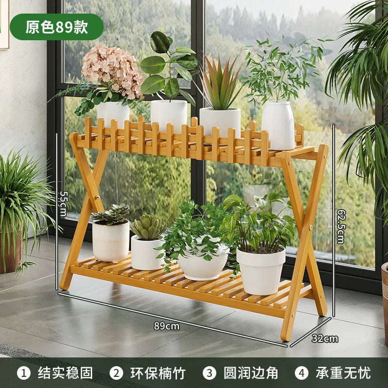 EcoTrellis | Bamboo VerdeShelf plantenstandaard met twee niveaus en latwerk