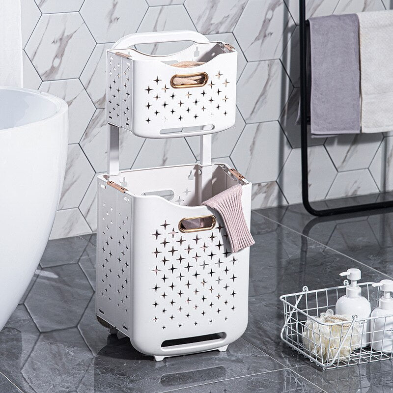 FlowCart | 2-laags verrijdbare opbergmand organizer – Stapelbare kunststof opbergwagen met wielen