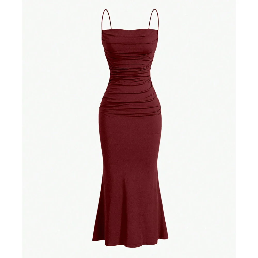 Loressa | Elegante maxi-jurk voor dames – Getailleerde bodycon-feestjurk met ruches