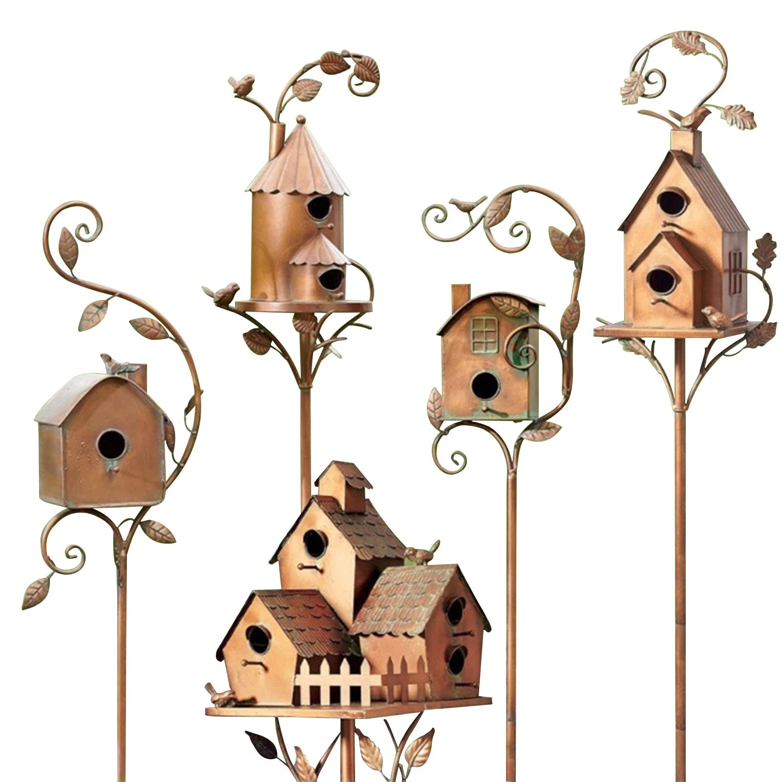 Nestique | Decoratieve metalen vogelhuisje tuinpaal - Handgemaakt Outdoor Tuin Vogelhuis Ornament