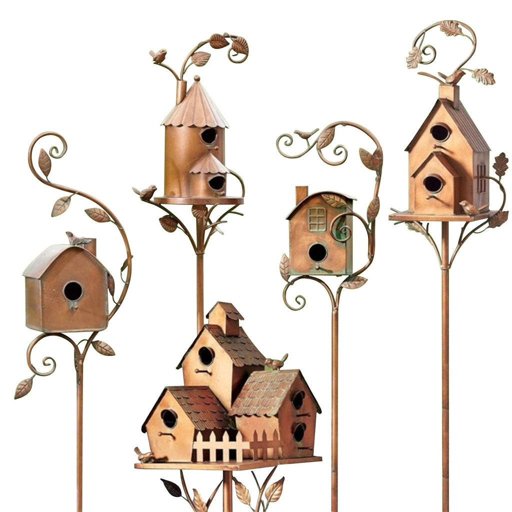 Nestique | Decoratieve metalen vogelhuisje tuinpaal - Handgemaakt Outdoor Tuin Vogelhuis Ornament