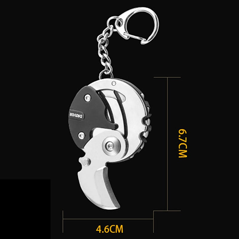 MicroGear | Mini wandel survival sleutelhanger gereedschap - inklapbaar zeskant muntmes, schroevendraaier, Outdoor EDC zakmes