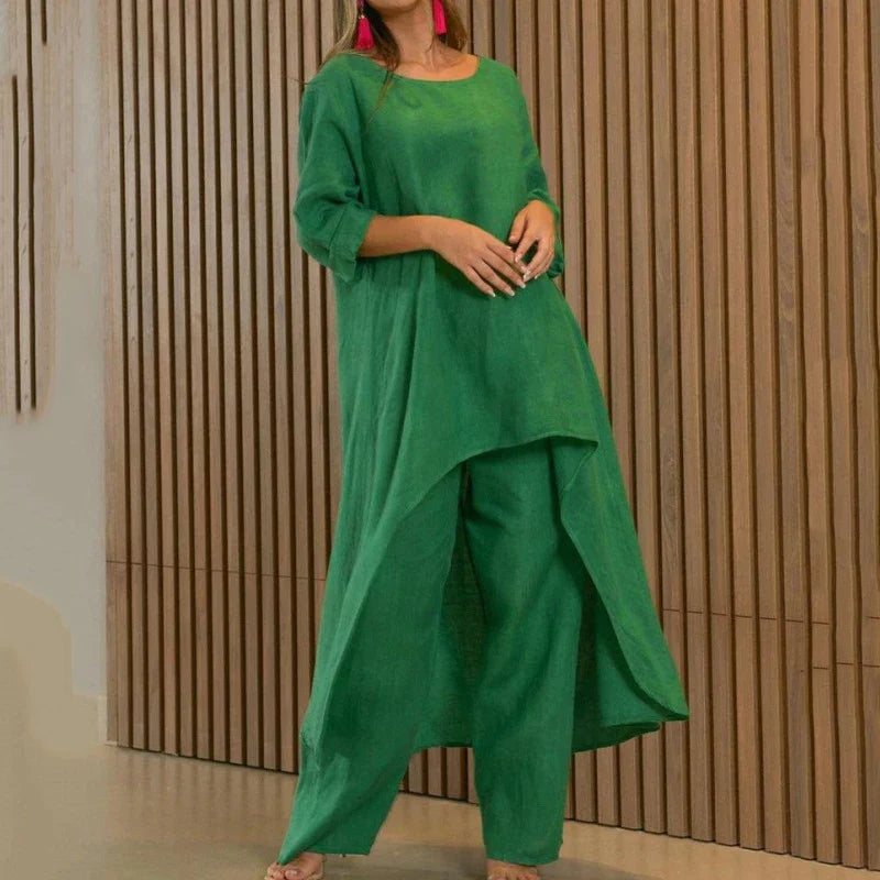 Drina | Tweedelige katoen-linnen set voor dames – Casual zomerse outfit