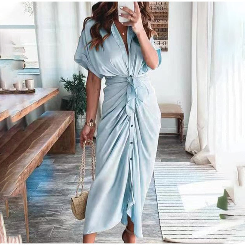 Haliara |Dames Luxe Maxi Wikkeljurk – Elegante Zwierige Wikkeljurk