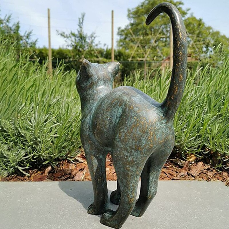 MeowAura | Hars Tuinkat Standbeeld - Weerbestendig Buitenkat Decor Ornament voor Tuin, Patio & Gazon