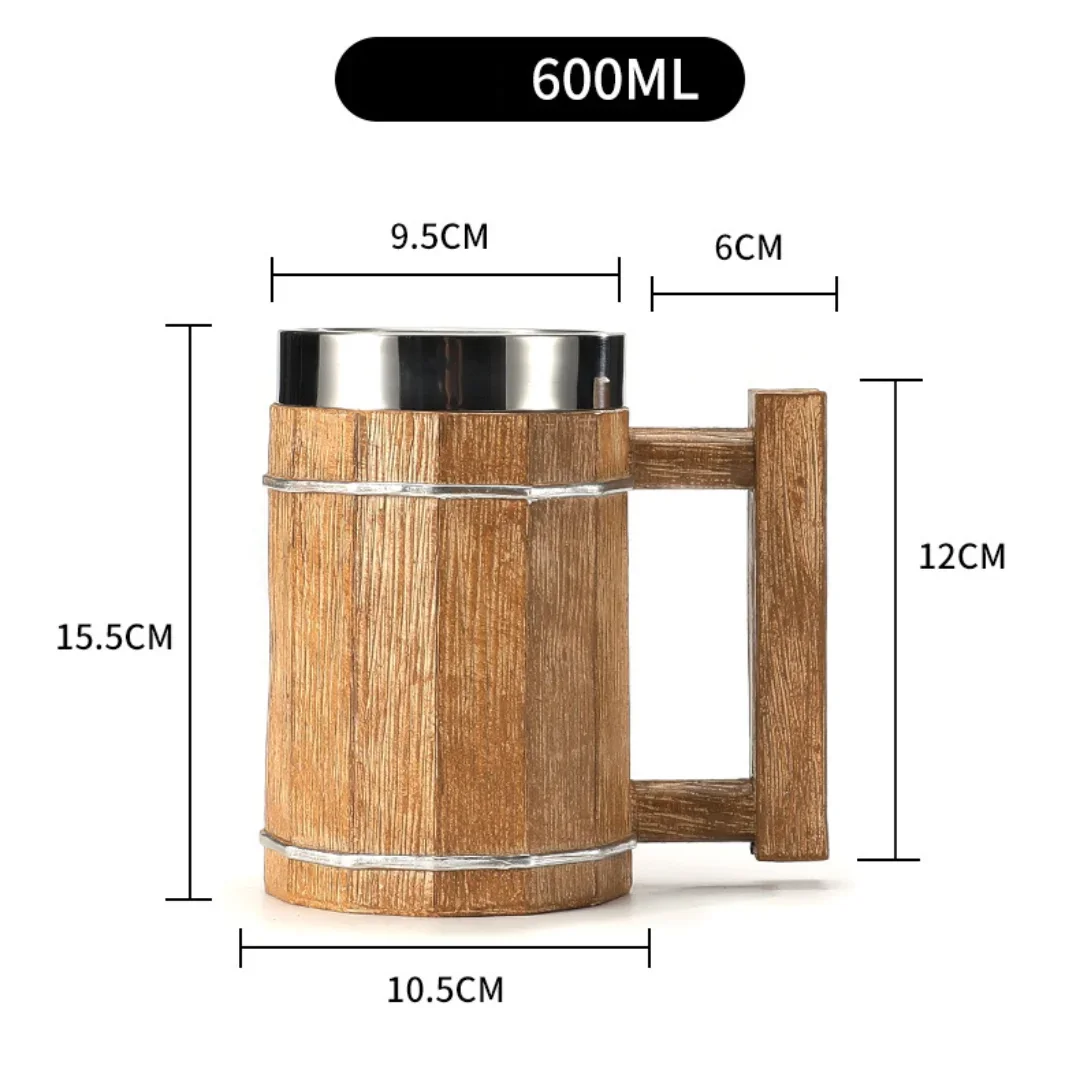 Thorstein | 3D Houten mok in Vikingstijl - handgemaakte, rustieke bierpul voor koffie, thee en drankjes