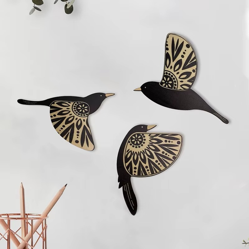 SkyVibe | Geestvogels van harmonie Wanddecoratie – Set van 5 stuks, 3D metalen woondecoratie, handgemaakt, accent voor woonkamer en slaapkamer