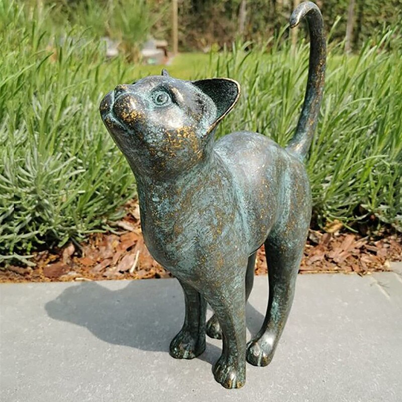 MeowAura | Hars Tuinkat Standbeeld - Weerbestendig Buitenkat Decor Ornament voor Tuin, Patio & Gazon