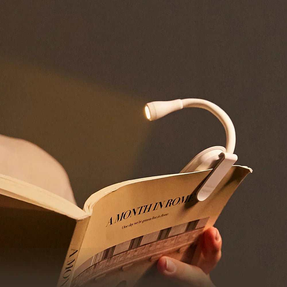 ReadGlow | Mini boekenlamp - USB oplaadbare Clip-on LED leeslamp, dimbaar, oogverzorgend