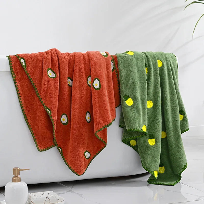 TropiTowel | Kleurrijke geborduurde katoenen handdoek - fruitmotief, zacht, absorberend, decoratieve handdoek