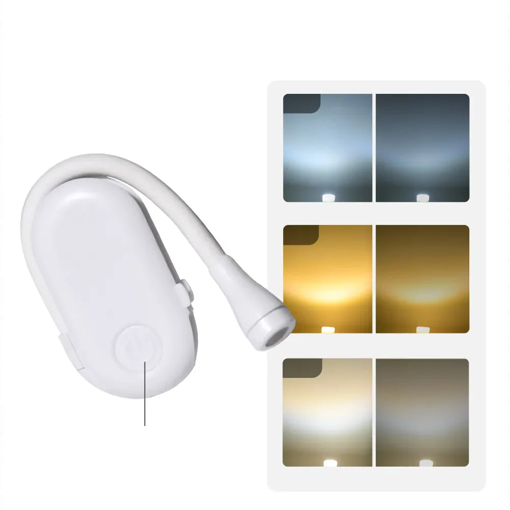 ReadGlow | Mini boekenlamp - USB oplaadbare Clip-on LED leeslamp, dimbaar, oogverzorgend