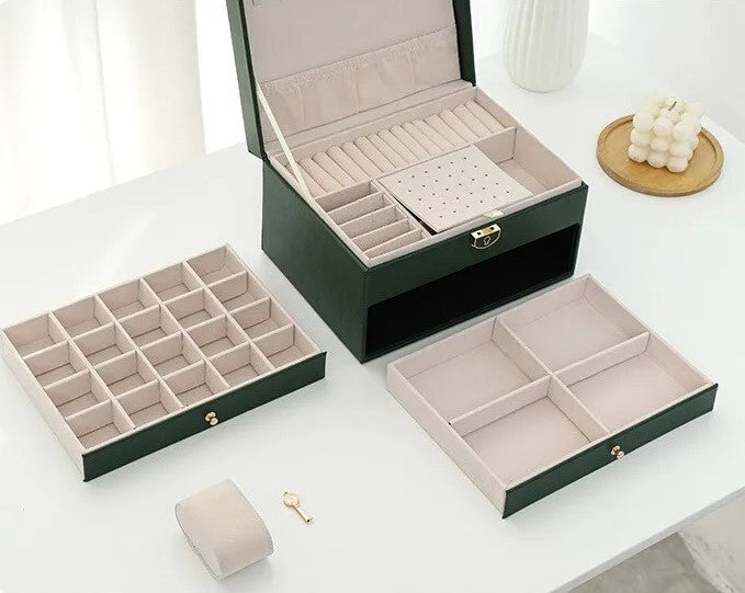 EleganceBox | Sieradendoos van leer met meerdere lagen - Elegante opslag & organisator voor ringen, kettingen, oorbellen
