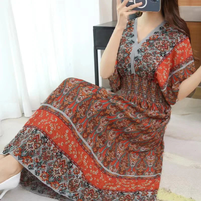 Morya | Boho-lange jurk voor dames – Casual maxi-zomerjurk met print