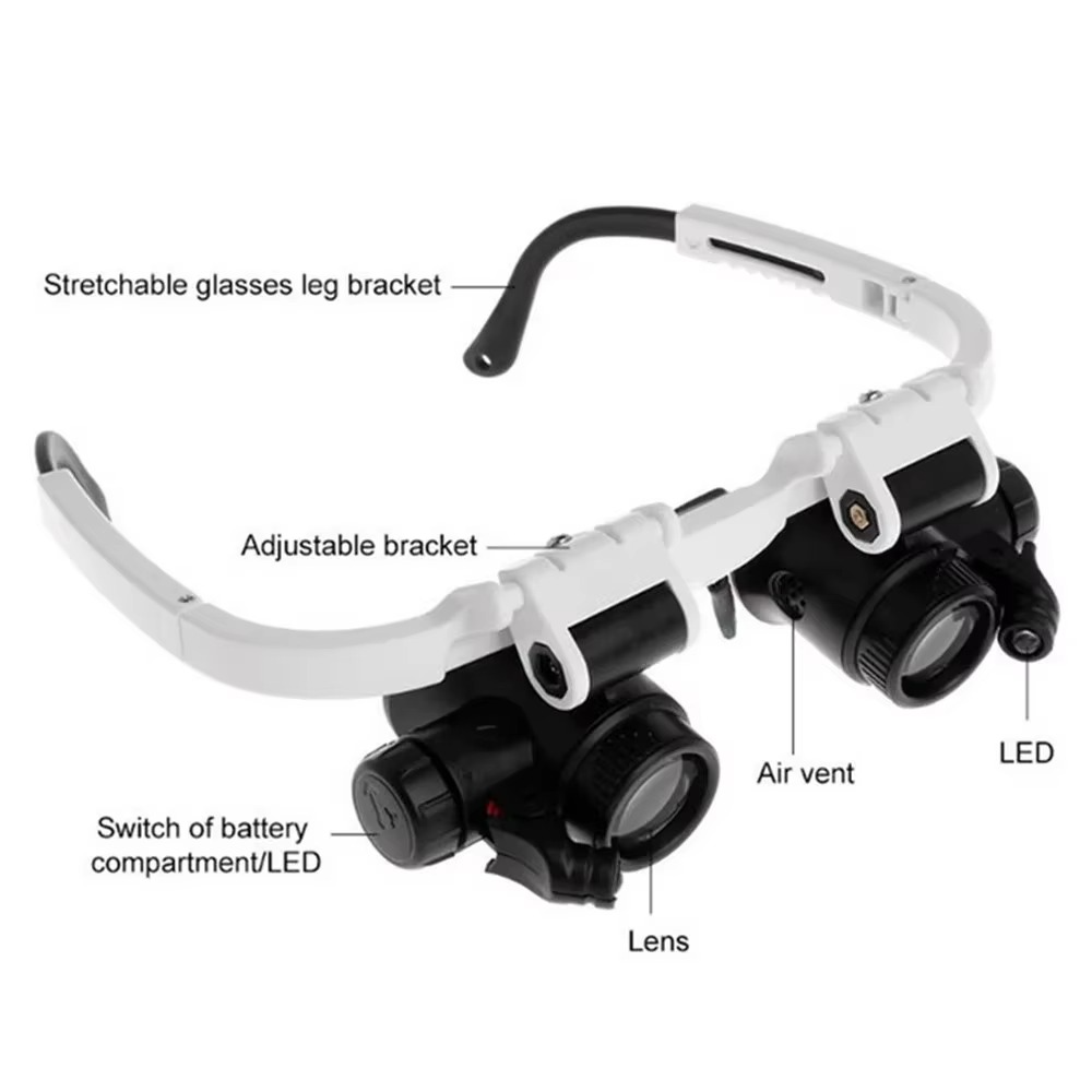 OptiBeam | LED-vergrootglas – Handsfree vergrootglas met verstelbare lens en LED-lampje voor knutselen en elektronica