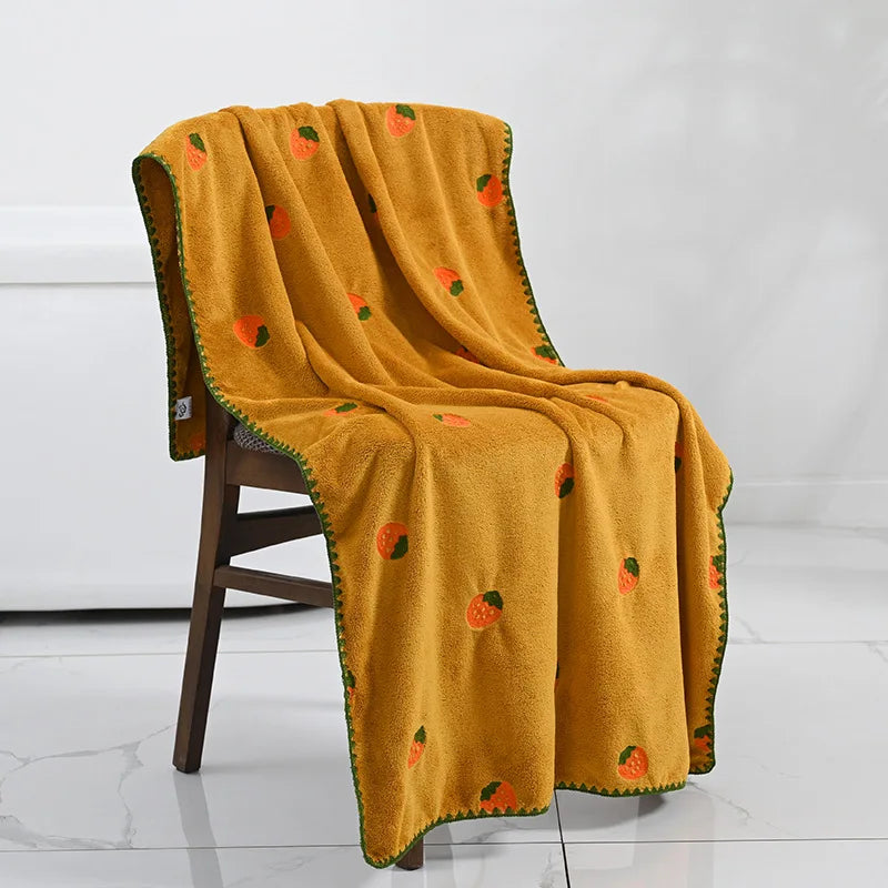 TropiTowel | Kleurrijke geborduurde katoenen handdoek - fruitmotief, zacht, absorberend, decoratieve handdoek