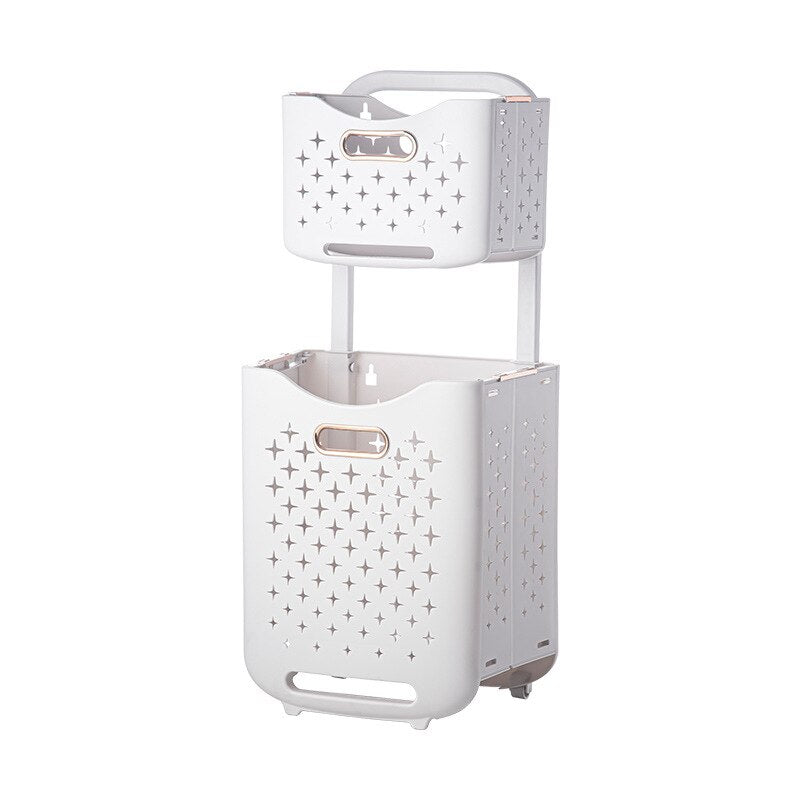 FlowCart | 2-laags verrijdbare opbergmand organizer – Stapelbare kunststof opbergwagen met wielen