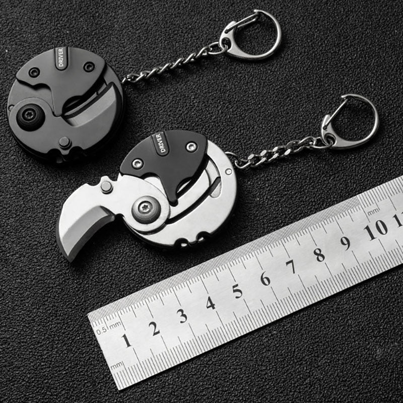 MicroGear | Mini wandel survival sleutelhanger gereedschap - inklapbaar zeskant muntmes, schroevendraaier, Outdoor EDC zakmes