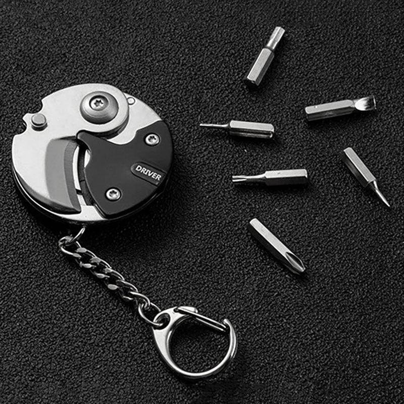 MicroGear | Mini wandel survival sleutelhanger gereedschap - inklapbaar zeskant muntmes, schroevendraaier, Outdoor EDC zakmes
