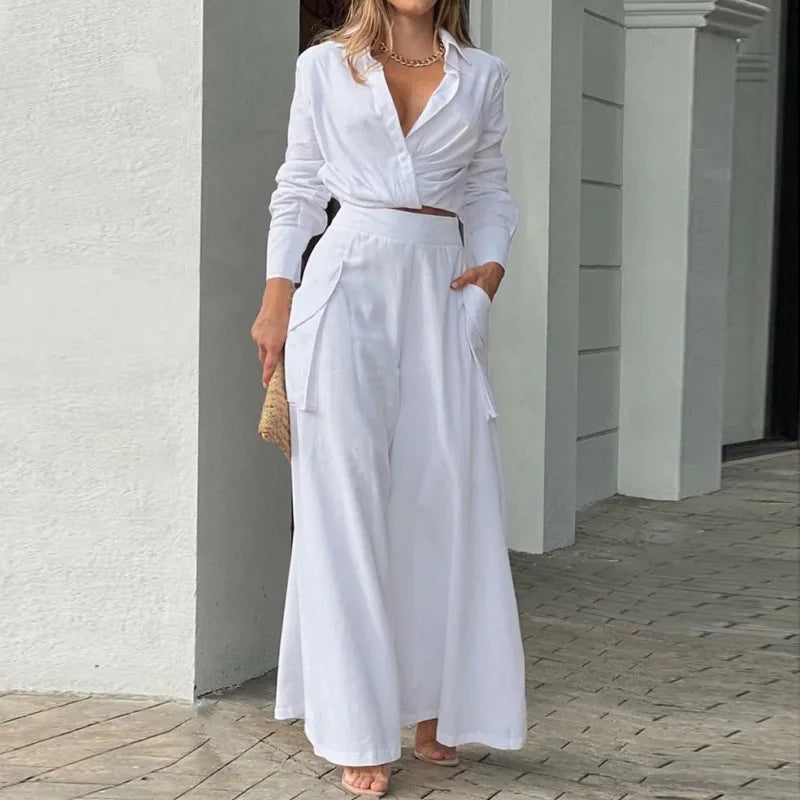 Jalia | Zomerse tweedelige set voor dames – crop top en palazzo-broek, casual outfit