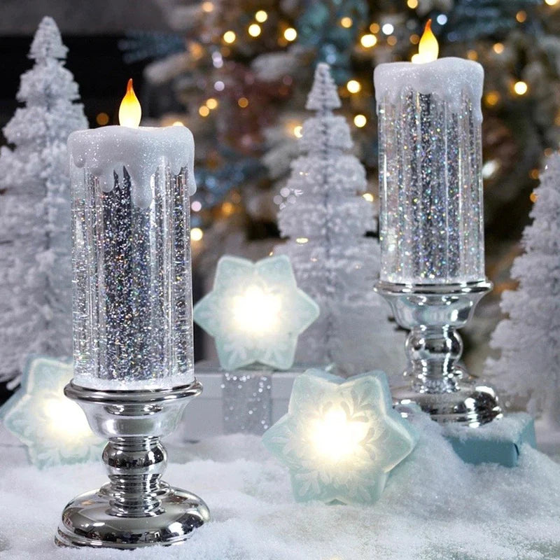 FlickerFrost | Decoratieve glitterkaarslamp – Sprankelende LED-woondecoratie, accent voor feestdagen en feestjes