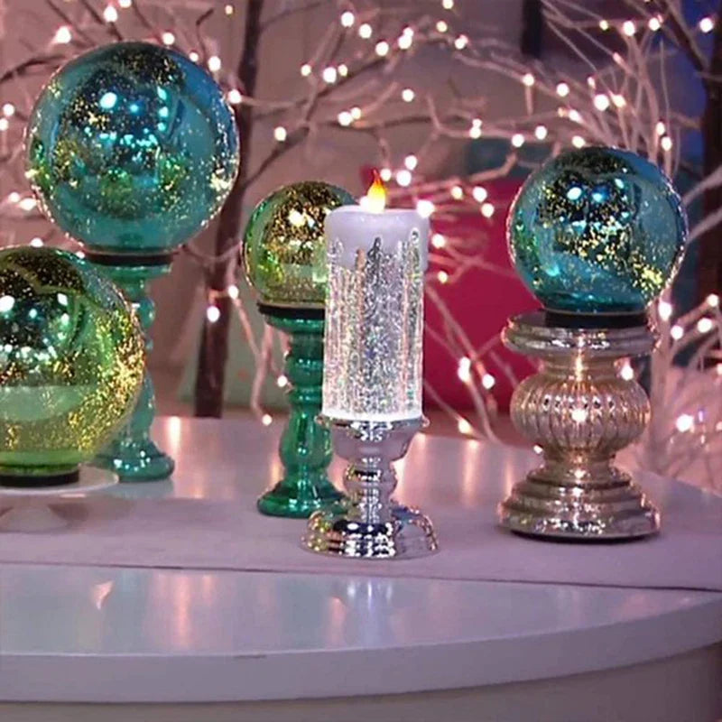 FlickerFrost | Decoratieve glitterkaarslamp – Sprankelende LED-woondecoratie, accent voor feestdagen en feestjes
