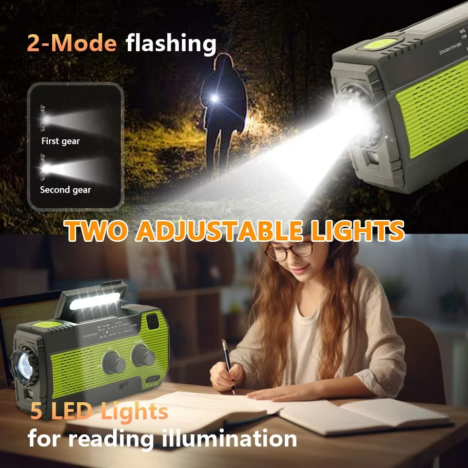 RescueWave | Zonne-noodradio – 5-voudige voeding, handslinger, USB, zonne-energie, batterij, zaklamp en AM/FM-waarschuwing