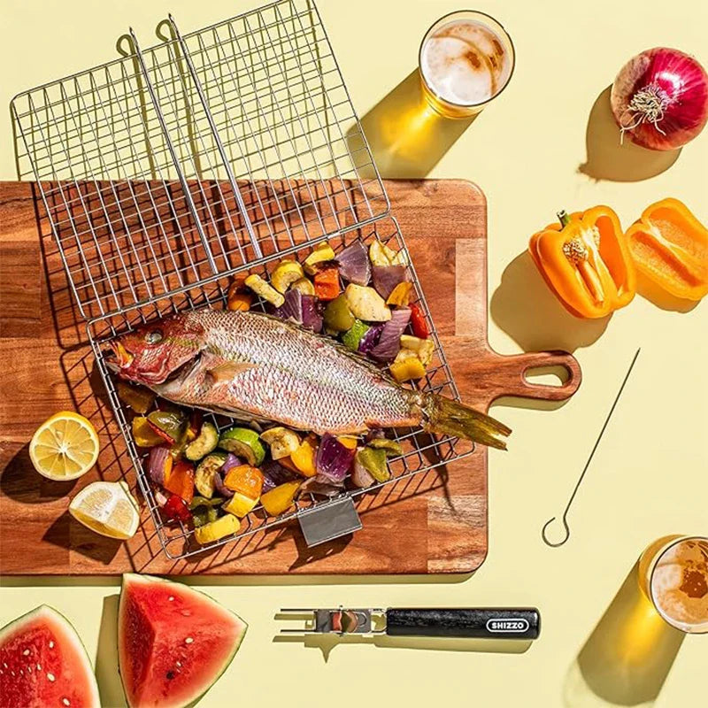 BBQube | Grillmand met handvat - Draagbaar grillgereedschap voor vis, groenten en garnalen