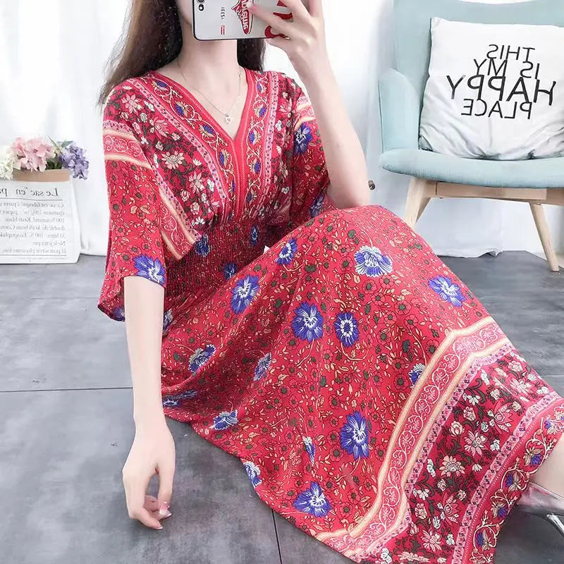 Morya | Boho-lange jurk voor dames – Casual maxi-zomerjurk met print
