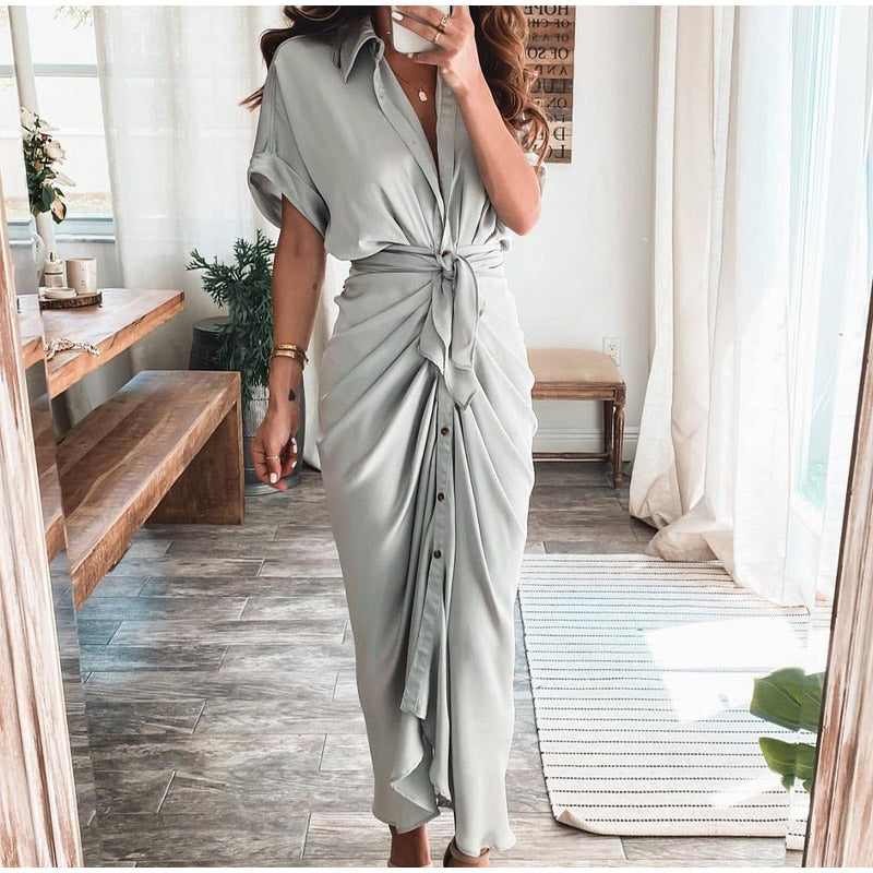 Haliara |Dames Luxe Maxi Wikkeljurk – Elegante Zwierige Wikkeljurk