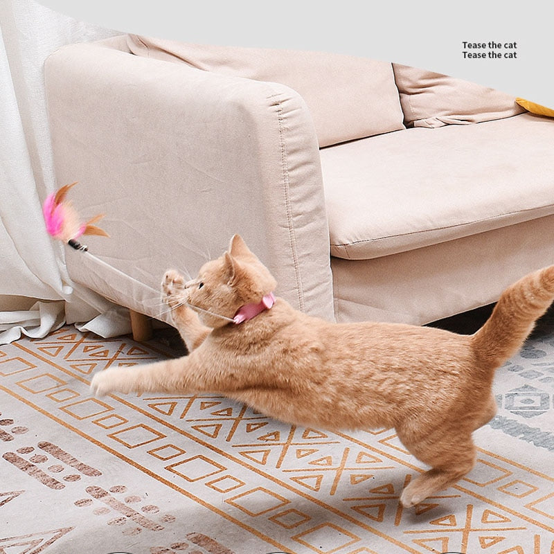 PurrFlick | Interactief halsbandspeeltje met pluizige veer - leuke kattenpester voor actief spelen en beweging