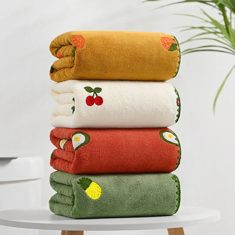 TropiTowel | Kleurrijke geborduurde katoenen handdoek - fruitmotief, zacht, absorberend, decoratieve handdoek