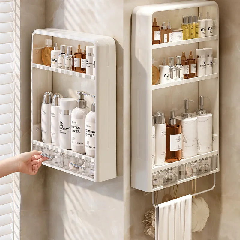 ShelfSnap | Punch-free badkamer organiser plank - Wand gemonteerde opslag voor badkamer benodigdheden, geen boren nodig