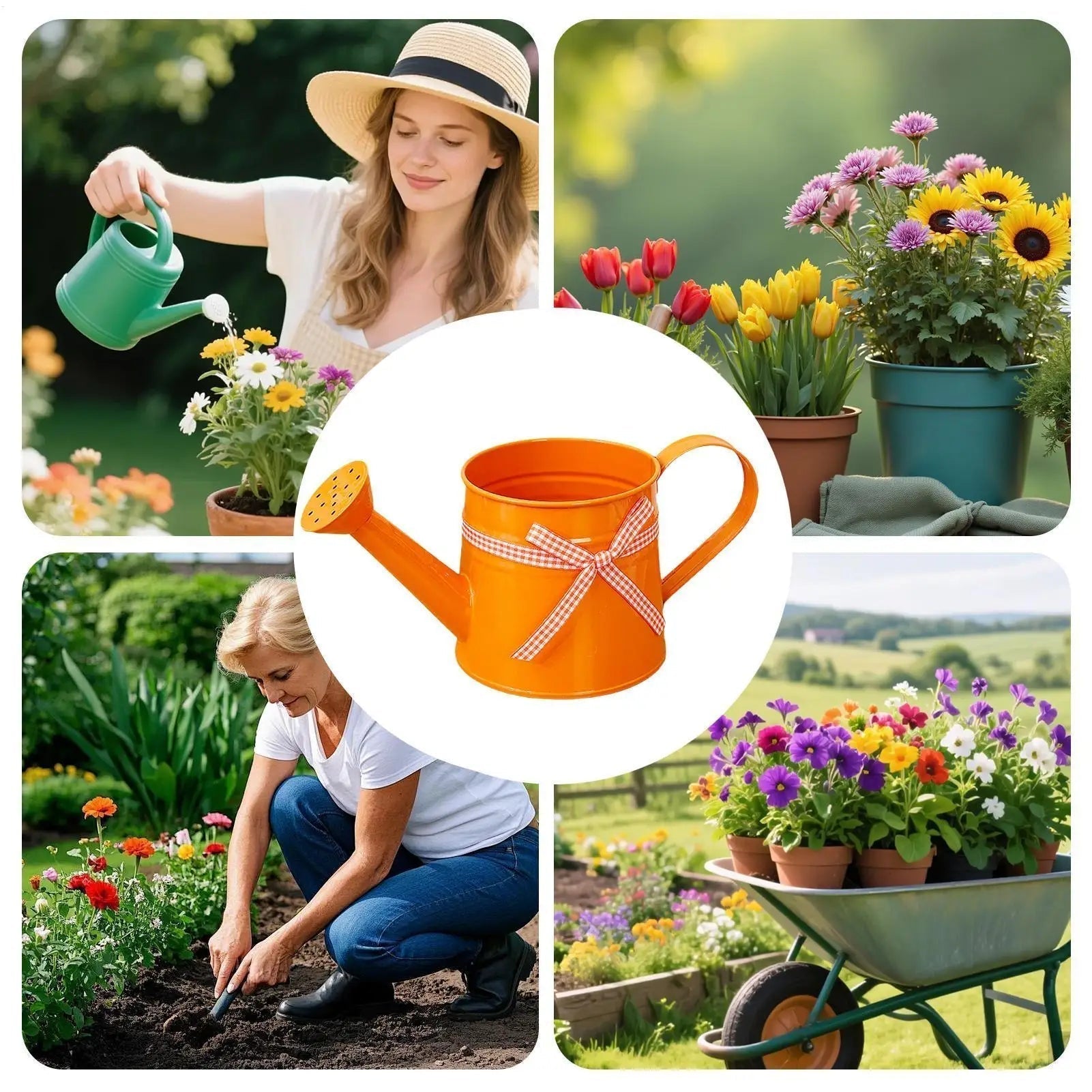 BloomCan | Metalen Gieter met Lint – Geverfd Staal, Decoratief Accessoire voor Tuin & Balkonplanten