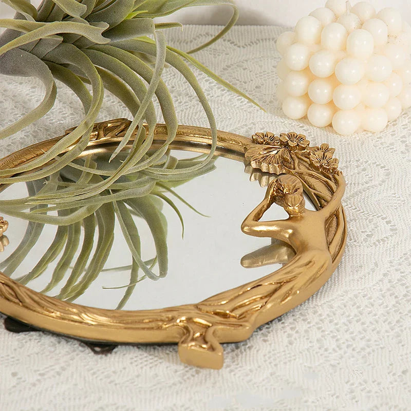 AurumMirror | Gouden kunststof make-upspiegel – Vintage vierkante en ronde make-upspiegel