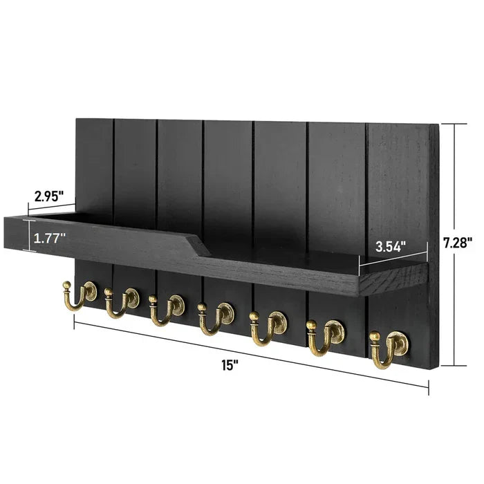 NookRack | Houten sleutelhouder met plank - Stijlvolle wandhouder voor sleutels en post