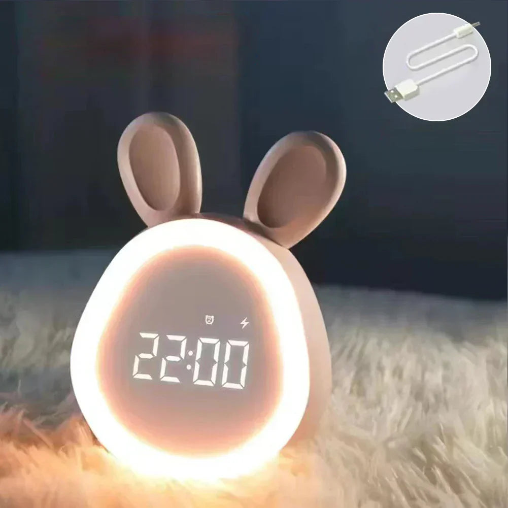 HoppyClock | Kinderwekker – Konijnvorm, LED-display, nachtlampje en zachte wekker voor jongens en meisjes