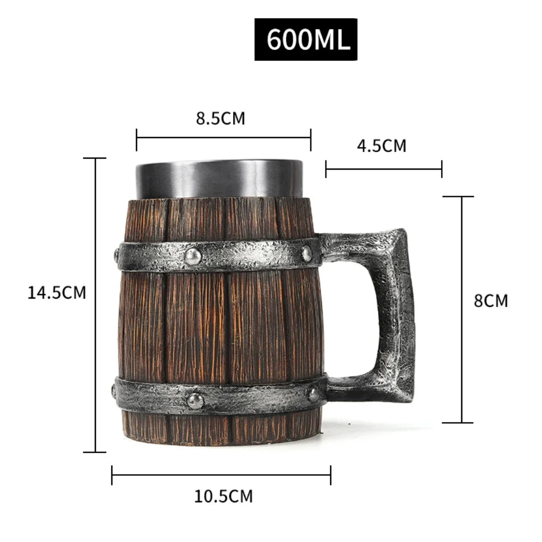 Thorstein | 3D Houten mok in Vikingstijl - handgemaakte, rustieke bierpul voor koffie, thee en drankjes