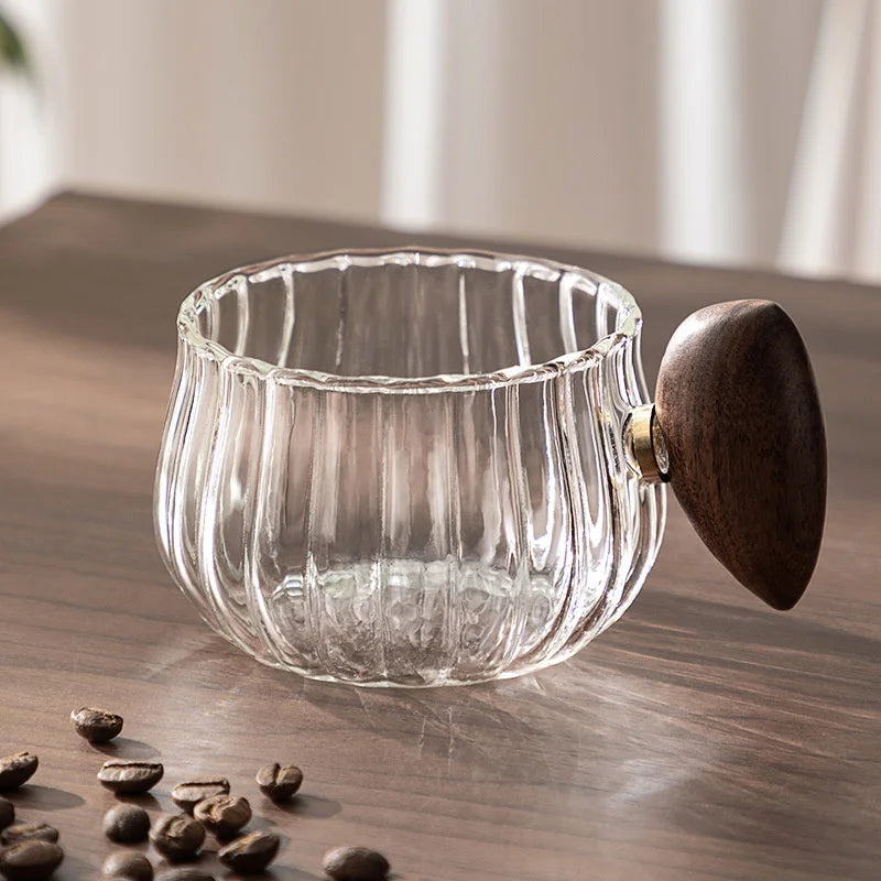 CedarCup | 250ml Glazen Mok met Houten Handvat, Elegante Rustieke Thee- & Koffiemok
