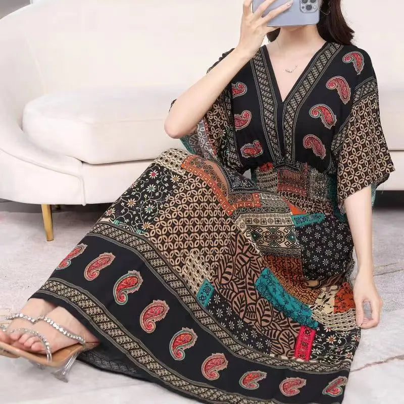 Morya | Boho-lange jurk voor dames – Casual maxi-zomerjurk met print