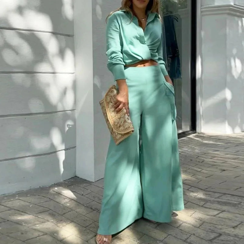 Jalia | Zomerse tweedelige set voor dames – crop top en palazzo-broek, casual outfit