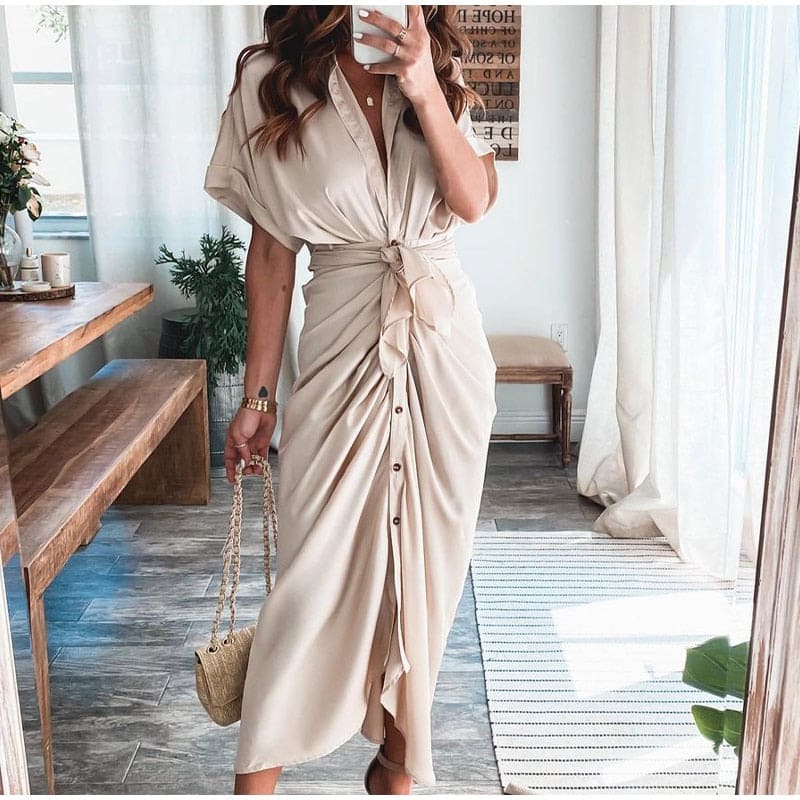 Haliara |Dames Luxe Maxi Wikkeljurk – Elegante Zwierige Wikkeljurk